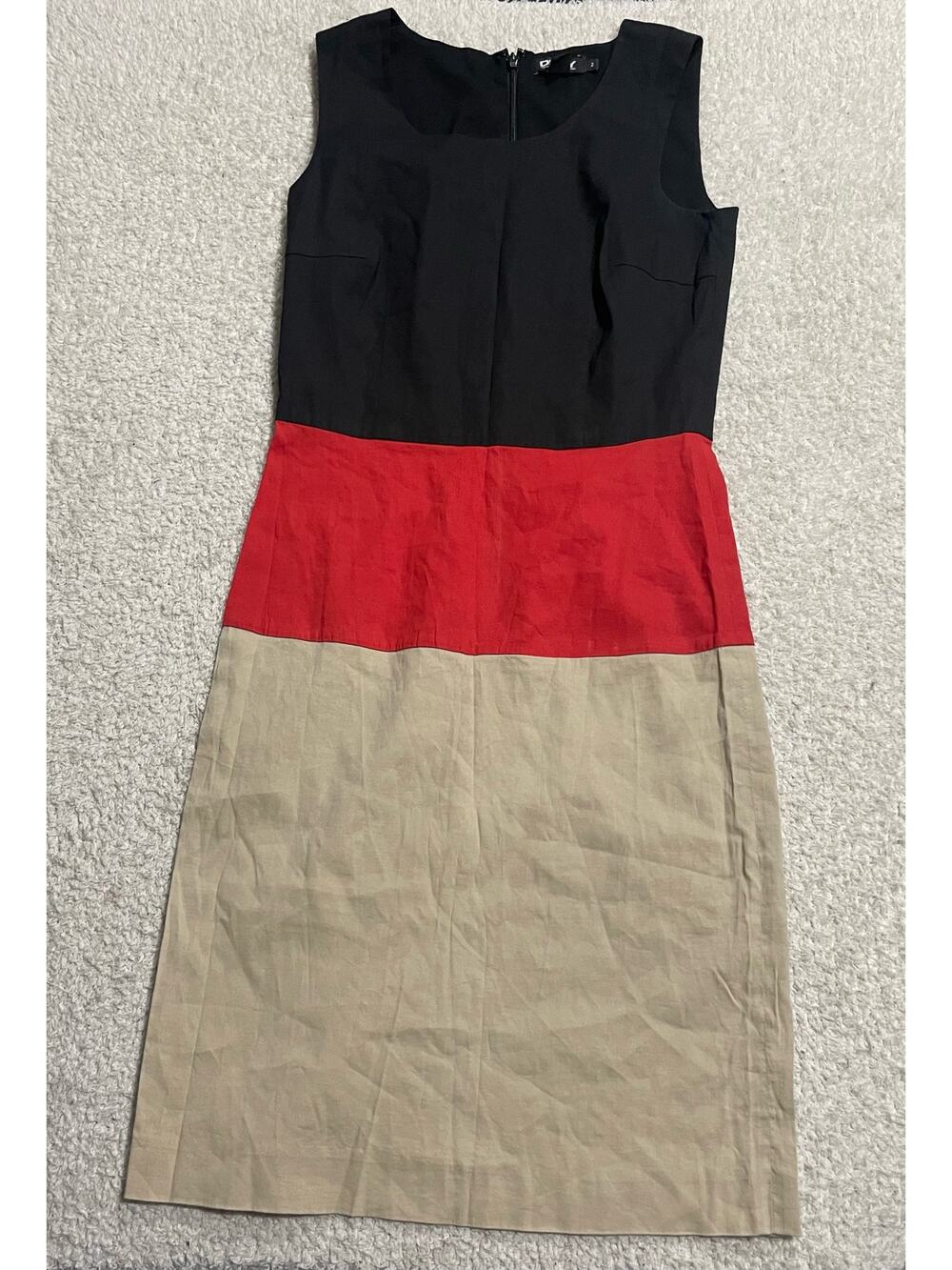 DKNY Women's Size 2 Sleeveless Colorblock Shift Dress Black Red Tan